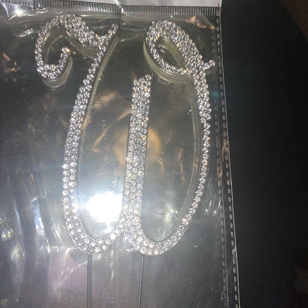 Silver Rhinestone Letter Cake Topper